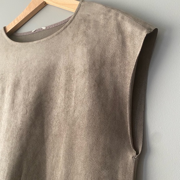 NEW Aritzia Wilfred Dress Women's Tan Vegan Faux Suede Mini Cap Sleeve party - Picture 7 of 8